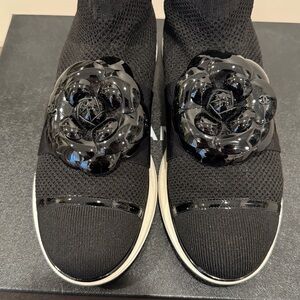 CHANEL  sock black sneakers with camellia . Authentic, size 39